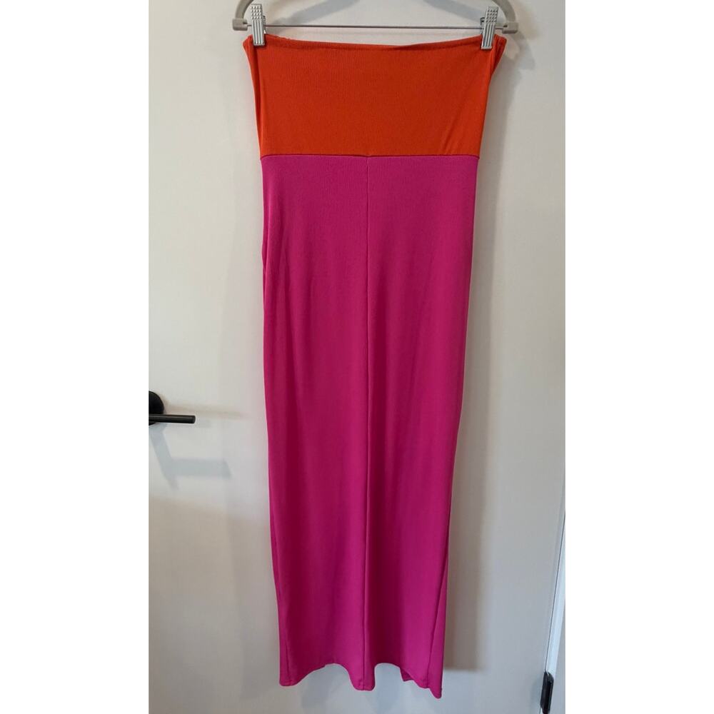 Pink and Orange Midi Tube Dress Vibrant Stylish Night Out Flattering Curvy - Picture 3 of 8